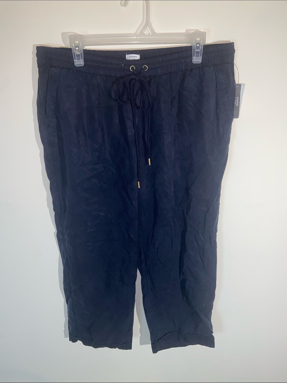 NWT Crown&Ivy Beach Navy Blue Drawstring Casual Pants Size L